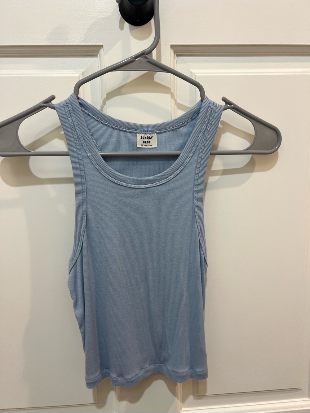 Aritzia Sunday Best Light Blue Ribbed Tank Top